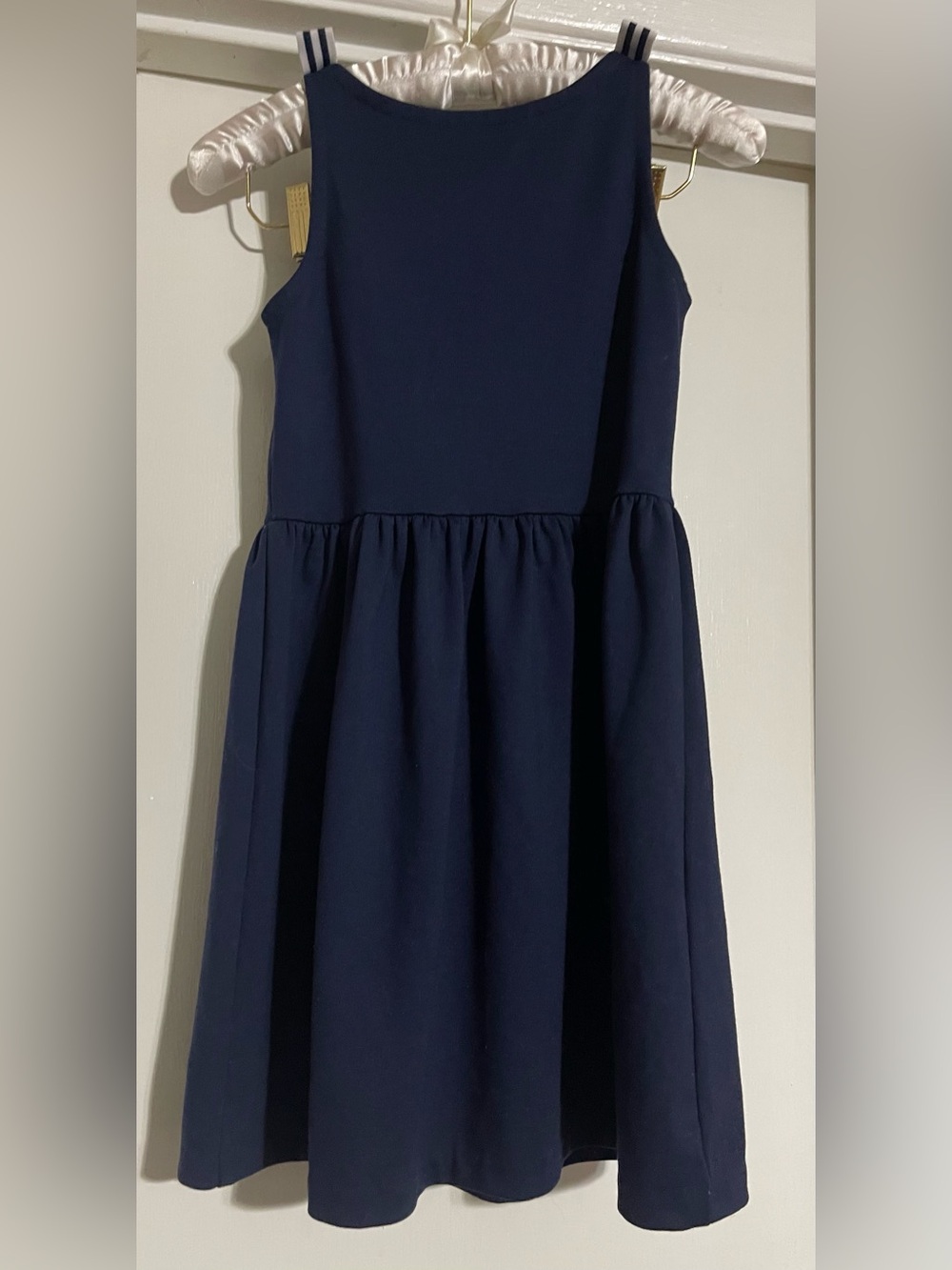 Polo Ralph Lauren Size 8-10 Girls Navy Blue Sleeveless Dress Striped Bow Accents